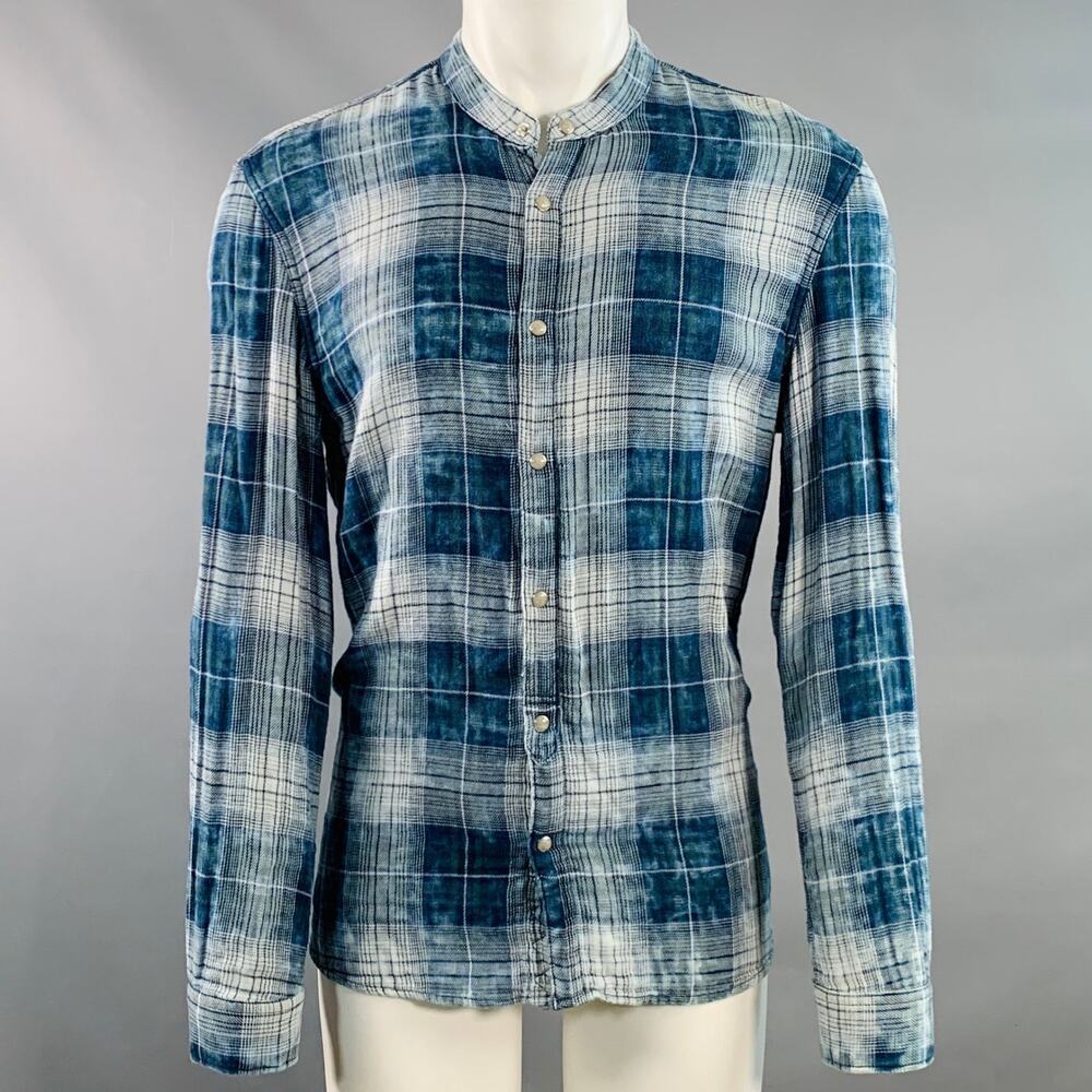 JOHN VARVATOS STAR USA Size M Blue White Plaid Cotton Long Sleeve Shirt
